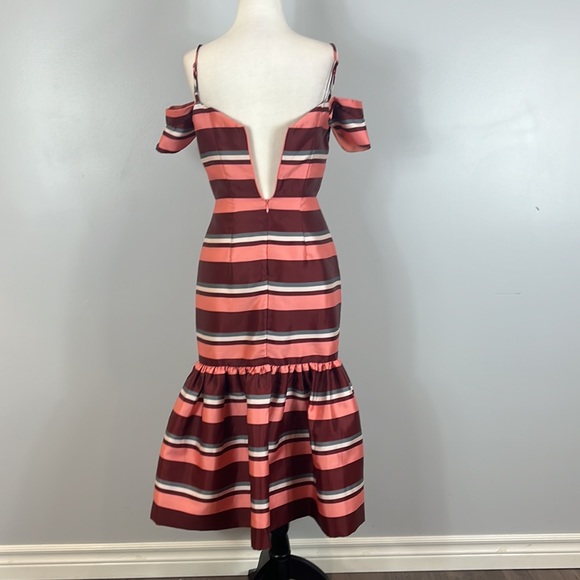 ASOS Pink, Dark Mauve, White & Grey Striped Ruffle Dress - Picture 9 of 16